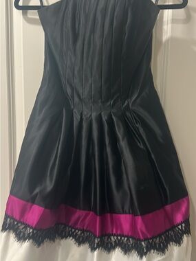 Jessica McClintock Black and Fuchsia Strapless Party Dress